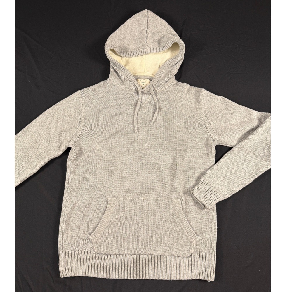 Hope & Henry Mens Gray Organic Cotton Knit Pullover Hoodie Sweater Medium
